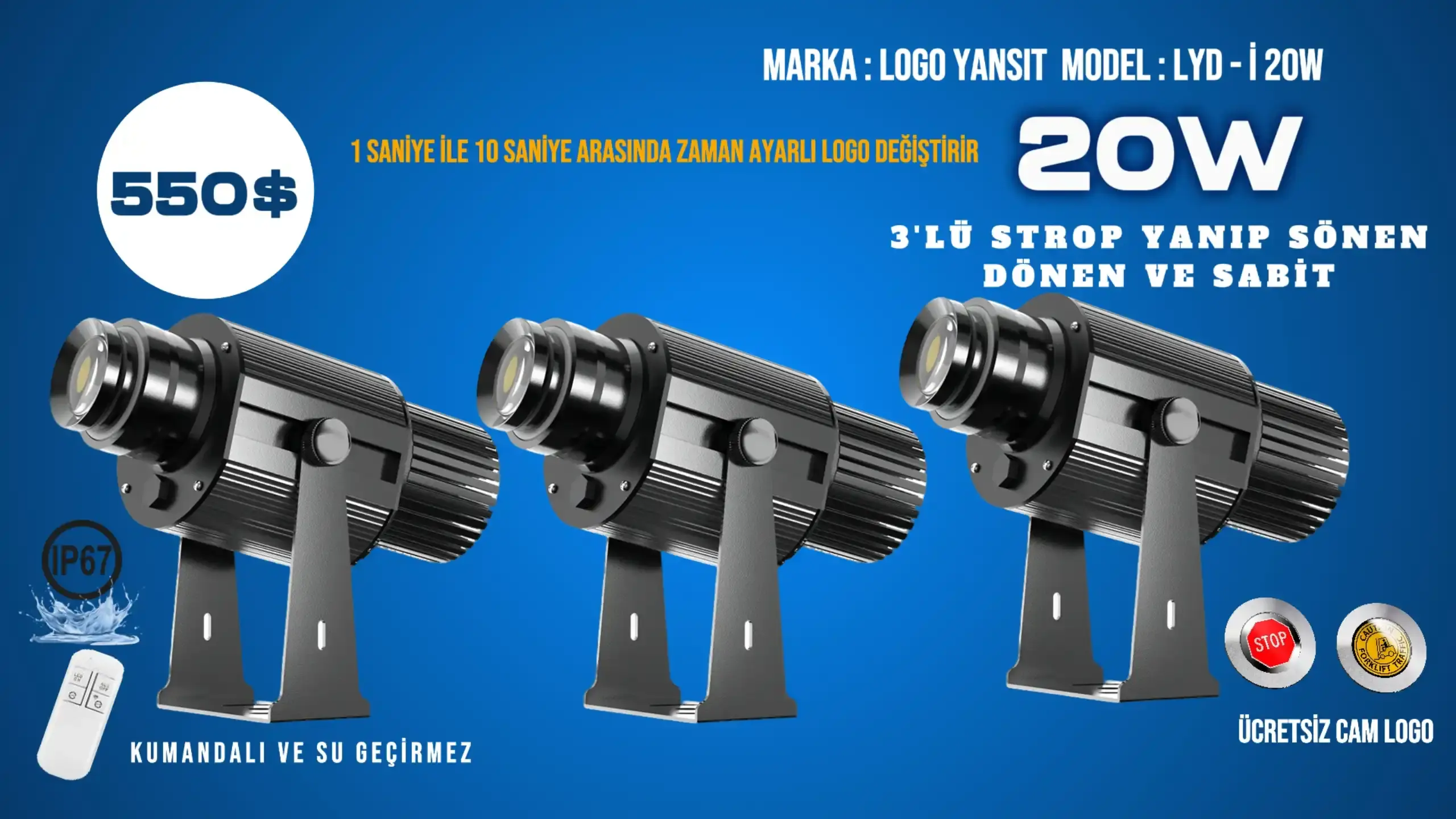 Strop Yanıp Sönen LYD-i20W Logo Projektör | Dikkat Çekici Işıkla Logo Yansıtma
