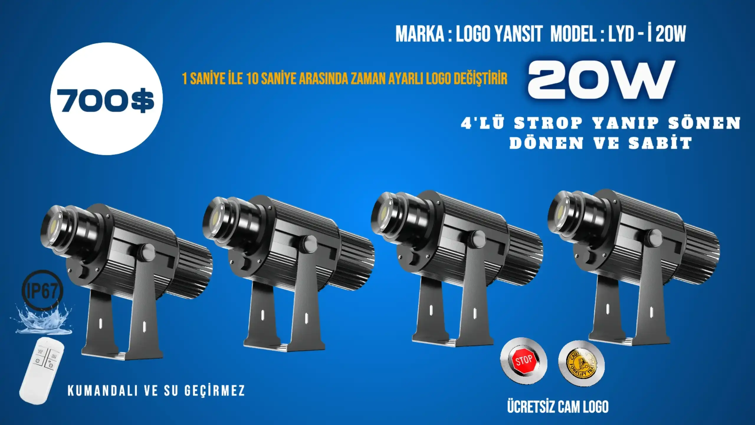 Strop Yanıp Sönen LYD-i20W Logo Projektör | Dikkat Çekici Işıkla Logo Yansıtma